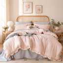 JANZAA Blush Pink Comforter Set Full Soft Microfiber, Lightweight All Season Bedding, Ruffle Shabby Chic Aesthetic, Breathable Cozy Bed Set with 2 Pillow Shams, Machine Washable