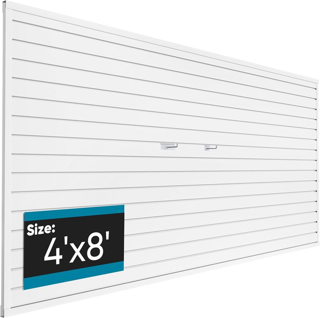 Brakki PVC Slat Wall Paneling 4x8 ft, Garage Organizer Storage System, White Slatwall Panels for Garage Organization Product, Heavy Duty Wall Mounted Tool Storage for Home