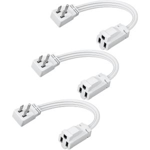 DEWENWILS 1 Ft Extension Cord with 3-Prong Flat Plug, 15A/1875W 14/3 SPT-3 Flat Wire, Space-Saving for Home Office Appliances & Electronics, ETL Certified, 3-Pack, White