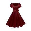 GOOBGS Women's 1950s Vintage Puff Sleeves Cocktail Rockabilly Swing Retro Dress with Pockets New Bordo, Size: 2XL