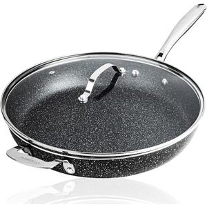 Granitestone 14 Inch Frying Pan with Lid, Large Non Stick Skillet for Cooking, Nonstick, Ultra Durable Mineral and Diamond Coating, Family Sized Open Skillet, Oven/Dishwasher Safe, Black