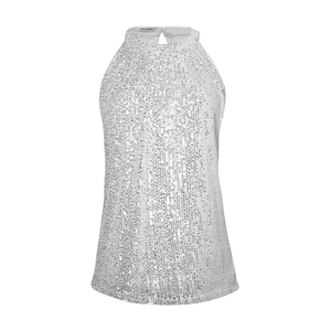 Sparkly Sequin Tops for Women Halter Tank Top Shiny Glitter Club Disco Outfit Sleeveless Dressy Shirt Blouse
Size M