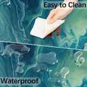 Turquoise Marble Round Fitted Tablecloth with Umbrella Hole and Zipper, 36"-44" Outdoor Elastic Table Cloth Oil-Proof Waterproof Patio Table Cover for Picnic Party Camping