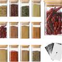 12Pcs 9oz Spice Jars Glass Container with 275 Labels, Airtight Seasoning Empty Organizer with Bamboo Lid Set for Food Storage, Salt, Sugar