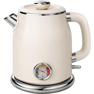 Electric Kettle 1.8L with Temperature Gauge, 1500W Fast Boiling Electric Tea Kettle, 100% Stainless Steel Retro-Style Hot Water Kettle Electric - Glowing LED Light, Auto Shut-Off & Boil-Dry Protection