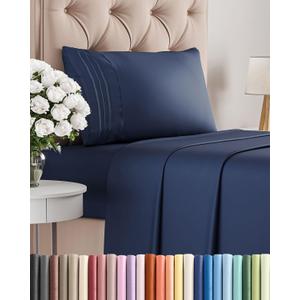 Twin XL Size 3 Piece Sheet Set - Comfy Breathable & Cooling Bed Sheets Set - Hotel Luxury Bedding for Women, Men, Kids, Teens, Boys & Girls - Deep Pockets, Soft, Wrinkle Free - Oeko-Tex - Navy Blue