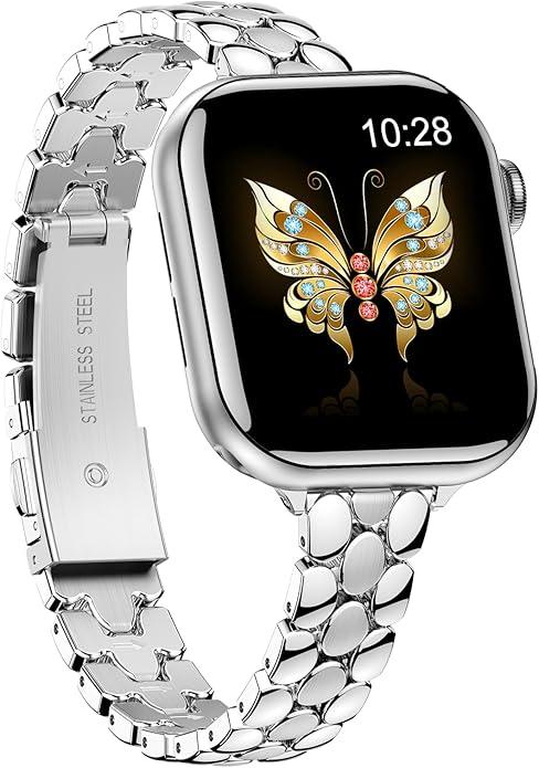 Narrow Metal Band Compatible with Apple Watch Bands 38mm 40mm 41mm 42mm 44mm 45mm 46mm 49mm, iwatch Thin Stainless Steel Bands Series 11 10 9 8 7 6 5 4 3 2 1 SE Ultra for Women (Silver)
