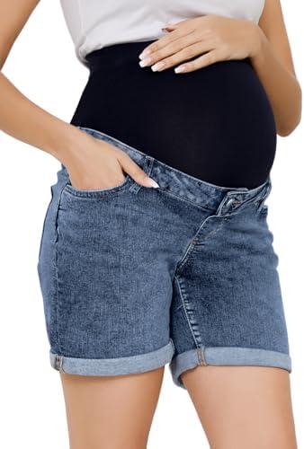 OVRUNS Women Maternity Jean Shorts Over The Belly Stretchy Comfy Rolled Cuff Pregnancy Denim Shorts with Pockets,sizeXXL OVRUNS Women Maternity Jean Shorts Over The Belly Stretchy Comfy Rolled Cuff Pregnancy Denim Shorts with Pockets,sizeXXL