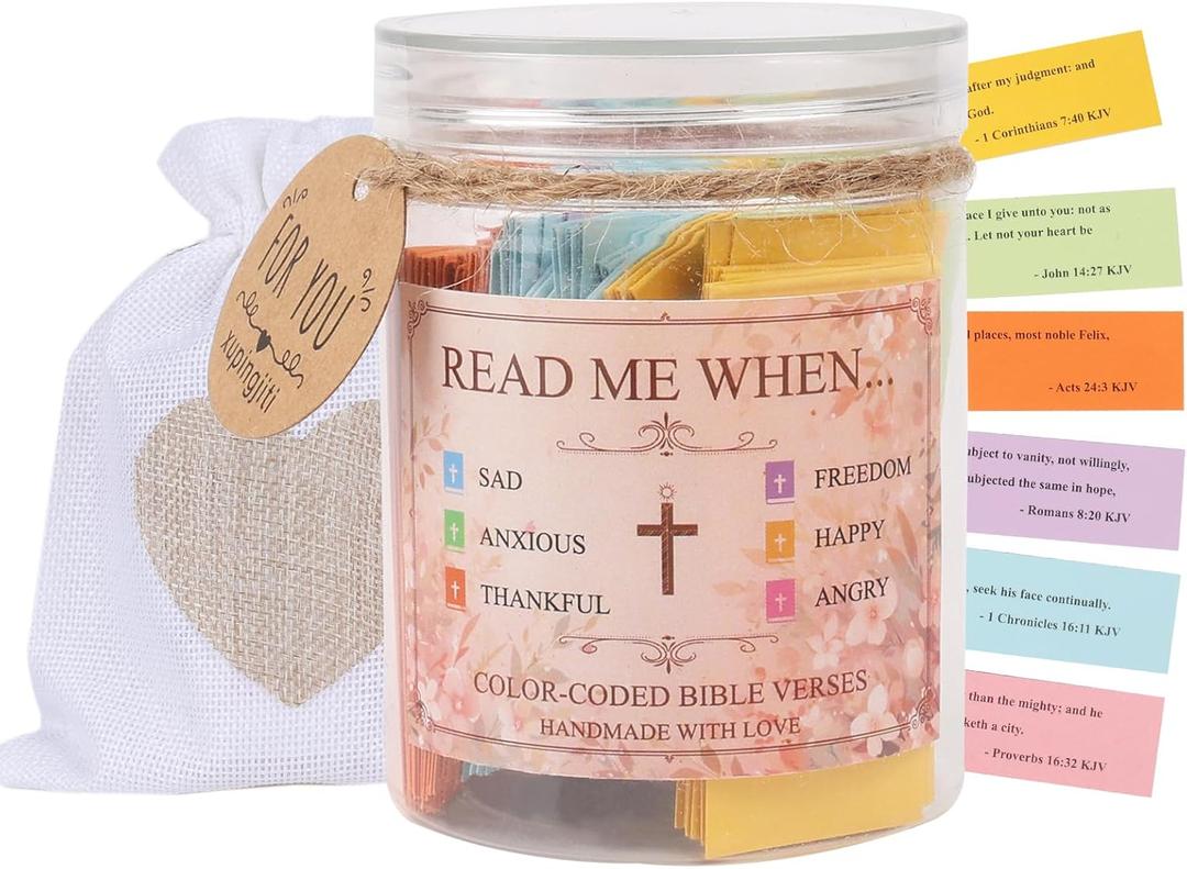 Handmade Jars Bible Verses in a Jar Hope Prayer Scripture Jar Church Biblical Christian Gifts for Dad Mom Teacher Women Men Read Me When Plastic Jars with 96 KJV Bible verses