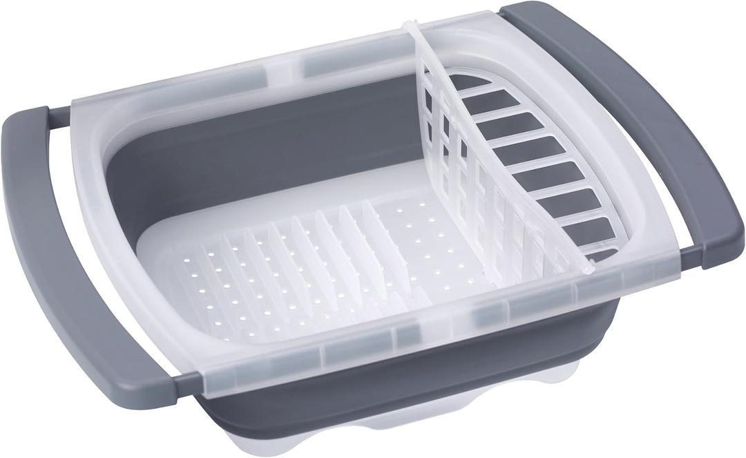 PrepWorks Collapsible Dish Drainer - Space-Saving, Expandable Dish Rack for Drying Plates, Cups, and Kitchen Utensils, Extends from 16.5" to 26.75" to Fit Over Most Sinks