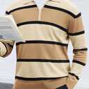 EDITCOZY Men Long Sleeve Polo Shirts Casual Vintage Striped Golf Shirts Knit Rugby Shirt Lightweight Polo Sweater Apricot M