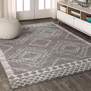 JONATHAN Y MOH200C-8 Amir Moroccan Beni Souk Indoor Area Rug Bohemian Farmhouse Rustic Geometric Easy Cleaning Bedroom Kitchen Living Room Non Shedding, 8 X 10, Gray,Cream (7'9" x 10' (Rectangular))