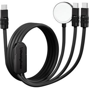 chubbycable Tri-Flex 3 in 1 USB C Cable for Apple Watch Charger Silicone 100W Multi Charging Cable Fast Charge Compatible with iPhone 17-15 Series iWatch iPad MacBook, 4.1FT, All Black