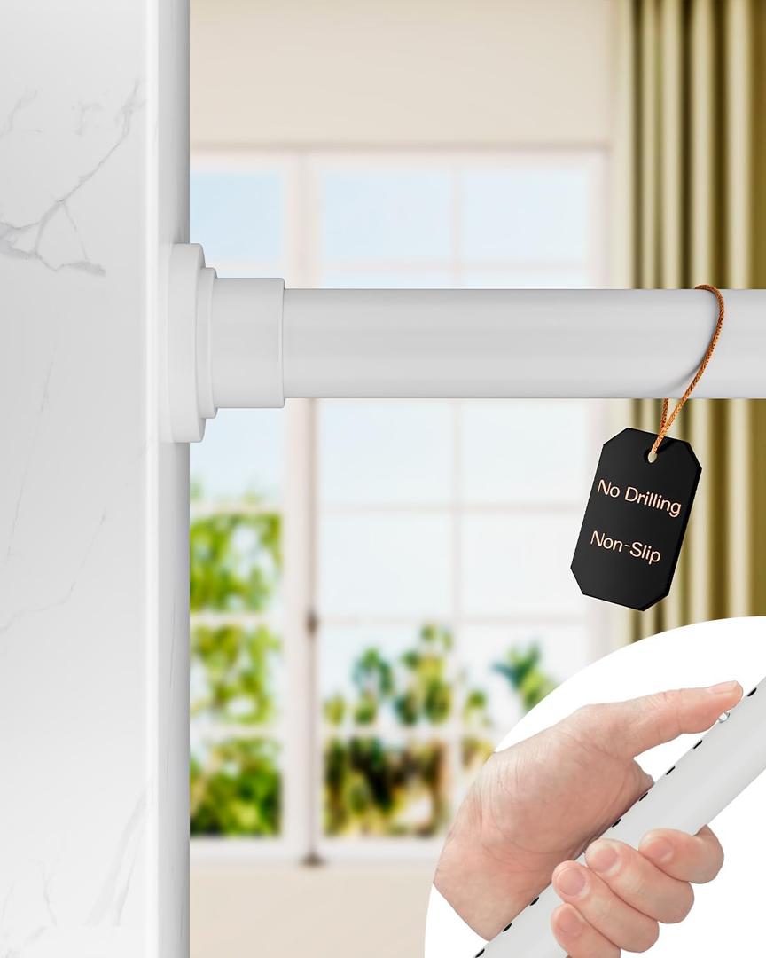 ALLZONE Tension Curtain Rod for Window, 83-123 Inches, Heavy Duty Curtain Rods No Drilling, Non-Slip Bathroom Shower Tension Rod, Renter Friendly, Adjustable, Spring Loaded, Extra Long, White
