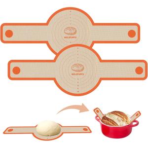 Silicone Bread Sling for Dutch Oven, 2 PCS Non-Stick & Easy Clean Reusable Silicone Bread Baking Mat with Long Handles, Easy to Transfer Sourdough Bread (2Pack Round, Orange)