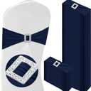 VitalCozy 100 Pcs Spandex Chair Sashes with Square Buckle Slider Stretch Chair Cover Band Universal Elastic Ties Straps Bows for Wedding Banquet Event Party Decoration(Navy Blue)