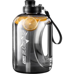 Large 95 OZ Water Bottle with Straw, Portable Handle, BPA Free, Eco-Friendly, Perfect for Sports and Fitness (1pack-Black)