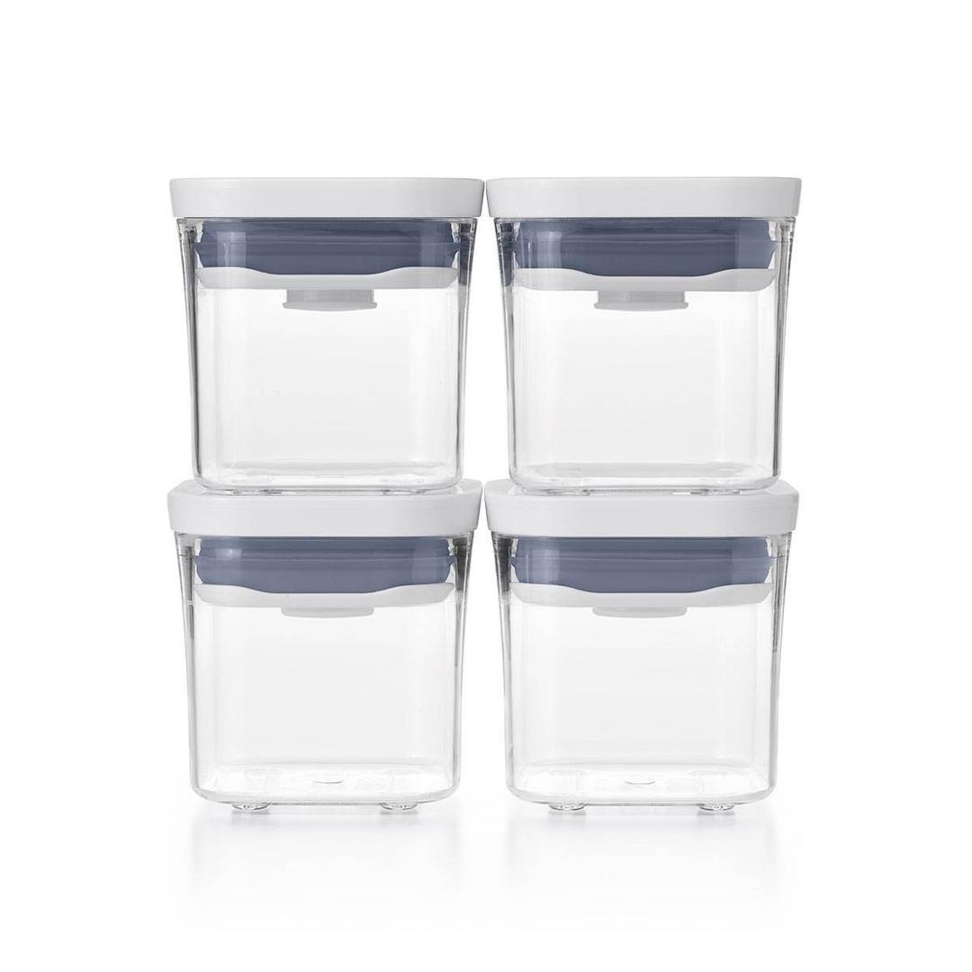 OXO POP 4pk Plastic Mini Square Food Storage Container Set White: Air Tight Seal, Dishwasher-Safe, 0.2L Capacity