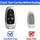 for Hyundai Key Fob Cover 5 Button Soft TPU with Leather Keychain 360 Degree Protection Car Key Case Shell Holder Fits for 2023 2022 2021 2020 Hyundai Sonata Santa fe Tucson, B Black