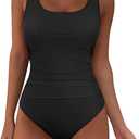 Firpearl Underwire Swimsuits for Women Ruched Tummy Control Long Torso One Piece Bathing Suits Push Up Modest Swimwear (14, Black)