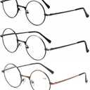 3 Pack Round Frame Reading Glasses Blue Light Blocking Reader Metal Full Frame Retro Glasses
