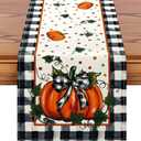 3 x Artscope Pumpkin Bow Buffalo Plaid Fall Table Runner,Thanksgiving Holiday Kitchen Dining Table Decoration for Fall Home Decor 13x60 Inch (Orange Black)