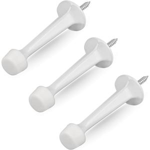 HOMOTEK 3 Pack Heavy Duty Solid Rigid Door Stop with Soft Rubber Tip, Zinc Die Cast Door Stopper Protect Wall & Door, White
