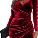 IN'VOLAND Womens Plus Size Sexy V Neck Bodycon Long Sleeve Ruched Stretchy Velvet Dresses 2X Wine Red, Size 20W