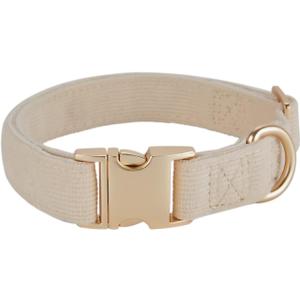 Soft Dog Collar with Metal Buckle Adjustable Durable Comfort Cotton Corduroy Collars for Large Medium Small Dogs Velvet Dog Collars, White (Medium (Pack of 1), Beige)