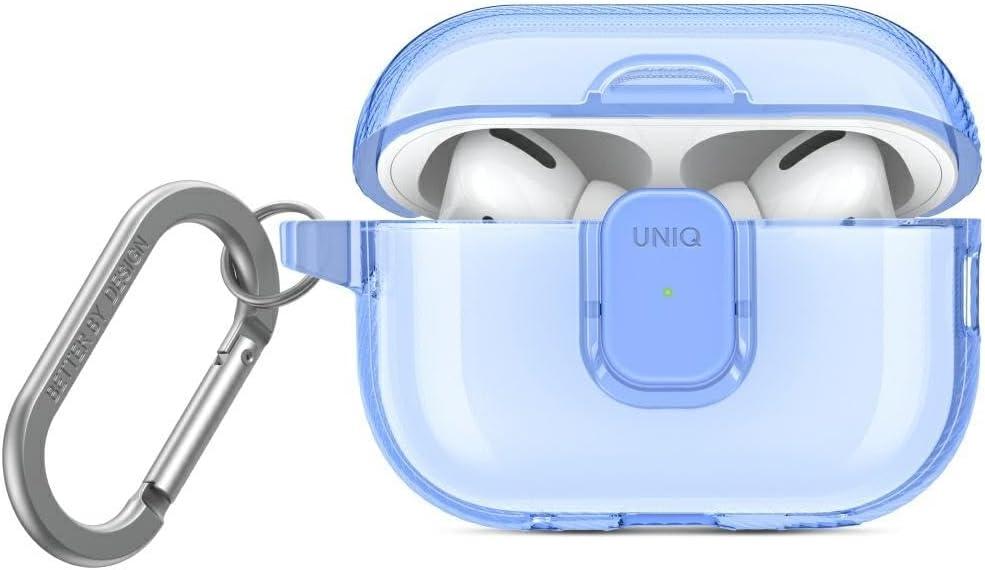 UNIQ GLase Pro Cloudy Blue Case for AirPods Pro 2/2nd Gen – Premium Translucent TPU Protective Shell with Lanyard & Carabiner, Wireless Charging Compatible