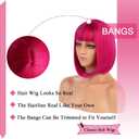 ENilecor Short Bob Hair Wigs 12" Straight with Flat Bangs Synthetic Colorful Cosplay Daily Party Wig for Women Natural As Real Hair+ Free Wig Cap(Rose Hot Pink)