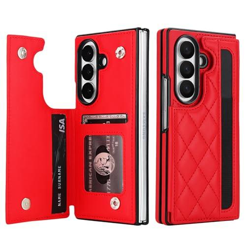 KIHUWEY for Galaxy Z Fold 7 Wallet Case with Card Holder PU Leather Kickstand Double Magnetic Closure RFID Shockproof Screen Protector Case for Samsung Galaxy Z fold 7 8.0" Red