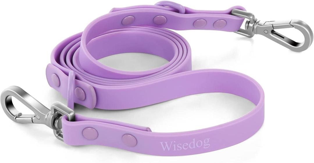 Wisedog Waterproof Dog Leash  5ft/6ft Adjustable with 2 Metal Swivel Hooks, Easy to Clean Dog Leashes for Small, Medium, Large Breed Dogs (Lilac M) (5 ft  3/4 in)
