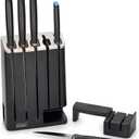 Joseph Joseph Elevate Knives SlimBlock Stainless Steel 7 Piece Kitchen Knife Block Set with ceramic sharpener – Black