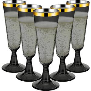 GuanQiao 40 Pack Plastic Champagne Flutes Black, Disposable Plastic Champagne Glasses with Gold Rim, Wine Glasses Cups for Wedding Celebration Birthday Party Wine Tasting New Years Eve Party Supplies