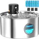 Cat Water Fountain Battery Powered: Cordless Cat Fountain Wireless - Rechargeable Pet Water Fountain Stainless Steel - 108oz/3.2L Automatic Kitty Water Fountain with Motion Sensor - 9 Filters