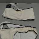 ZAFUL Women Strapless Ribbed High Cut Bandeau Bikini Lace Up 2 Pieces Swimwear (Large, 9-beige)