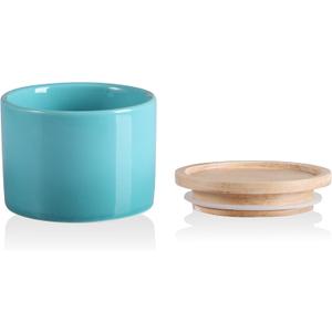 Sweejar Kitchen Canisters Ceramic Food Storage Jar, Stackable Containers with Airtight Seal Wooden Lid for Serving Ground Coffee, Tea, Sugar, Spice and More - 5 Fl Oz(Gradient Blue)