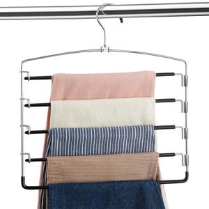 Pants Hangers Non Slip Pack Space Saving Hangers Multi-Layer Swing Arm Pants Hanger Stainless Steel Space Saver Hanger Closet Storage Organizer for Jeans Trouser Slacks Clothes (Black)