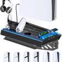 PS5 Wall Mount Kit with Charging Station for Edge & Dual Controller, 9 Light Modes PS5 Cooling Station with 3-Level Fan, PS5 Pro Stand Wall for PS5/Slim/Pro Disc&Digital, PS 5 Accessories Shelf Mount (Black)