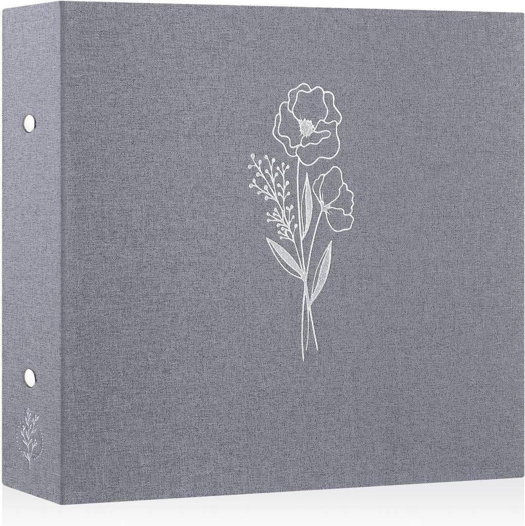 Lanpn 12x12 inch Scrapbook Photo Album, Linen Cover Archival Acid Free Top Load 3 Ring Binder Folder Photo Book 12 x 12 with 30 Plastic Sleeves 60 Pages (Grey)
