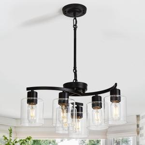 Black Chandelier, 6 Light Dining Room Light Fixture, Modern Farmhouse Chandeliers for Dining Room Adjustable Height, Hanging Light Fixtures Ceiling for Entryway Foyer Kitchen Island Bedroom