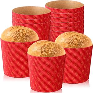 Nuanchu 12 Pcs Easter Panettone Paper Pan Mold 4.3 W x 4.3 H for Easter Cakes Baking Molds Round Bread Corrugated Forms for Kitchen Muffin Cup Kulich Paska Cupcake(Simple)