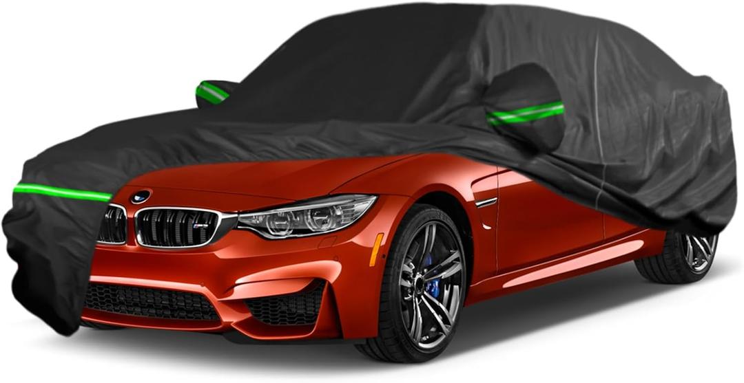 Car Cover for BMW 3 Series Sedan 320i 325i 328i 330i 335i (1999-2025), All Weather BMW Car Covers Windproof, Indoor Outdoor Sun Rain Dust Waterproof, Dustproof, UV Proof Protection(Black)