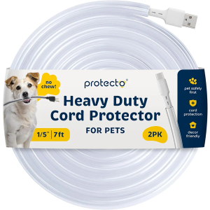 PROTECTO 2-Pack Heavy Duty Cord Protectors from Pets No Chew Solution, 7ft Easy to Use Dog & Cat Cord Protector, Clear & Odorless Critter Cord Covers for Pets, Power Audio Video Wire Protector Tubing