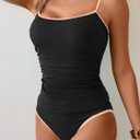 Eomenie Women's Tankini Swimsuits Two Piece Tummy Control Bathing Suit Color Block Slim Swimwear with High Waisted Bottom, Large