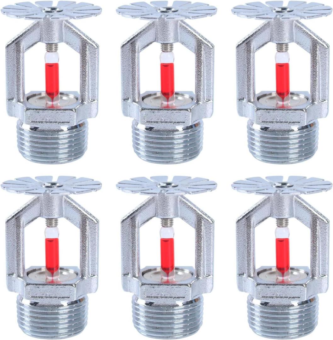 6 Pcs Fire Sprinkler Head - Copper Chrome, 3/4 NPT 155(68C) Pendent Type Spray, K80 Fast Response Automatic Fire Sprinkler System for Residential, Factory, Mall, Warehouse Building