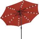 JEAREY 9FT Outdoor Patio Umbrella with Solar Lights, LED Lighted Pool Umbrella with Tilt and Crank, Outdoor Table Umbrellas for Deck, Yard & Market (Burgandy)