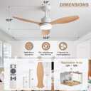 Jazimar 52" Ceiling Fan with Lights, Waterproof, Remote Control, 3 Color Dimmable LED, 6 Speed Reversible DC Motor, Ultra-Quiet 3-Blade Wood Grain for Living Room Bedroom Patio Porch