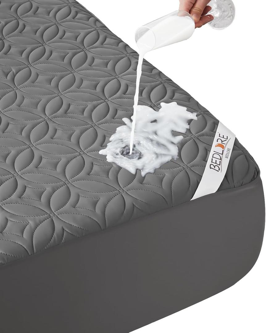 BEDLORE Waterproof Mattress Protector, King Size Mattress Pad with Deep Pocket 6"-18" Depth, Soft Noiseless Dirt-Proof Bed Mattress Cover Washable for Home, Bedroom, Hotel (Gray)